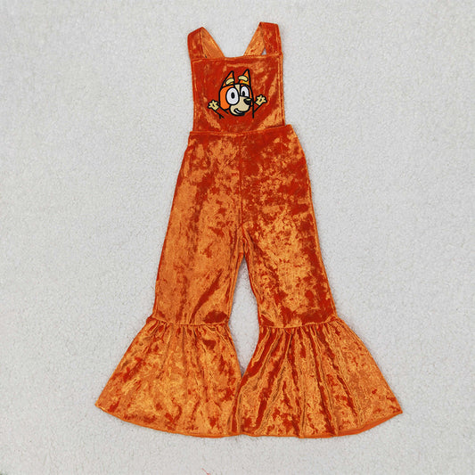 RTS NO MOQ Summer Baby Girls Bodysuit SR2444 Straps Orange Dog Velvet Jumpsuits