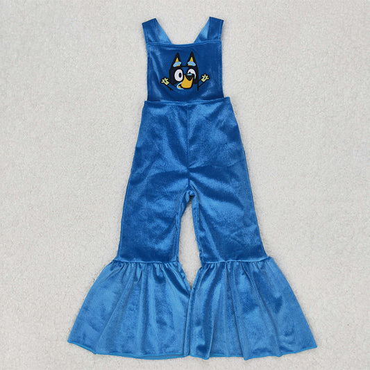 RTS NO MOQ Summer Baby Girls Bodysuit Straps Blue Dog Velvet Jumpsuits