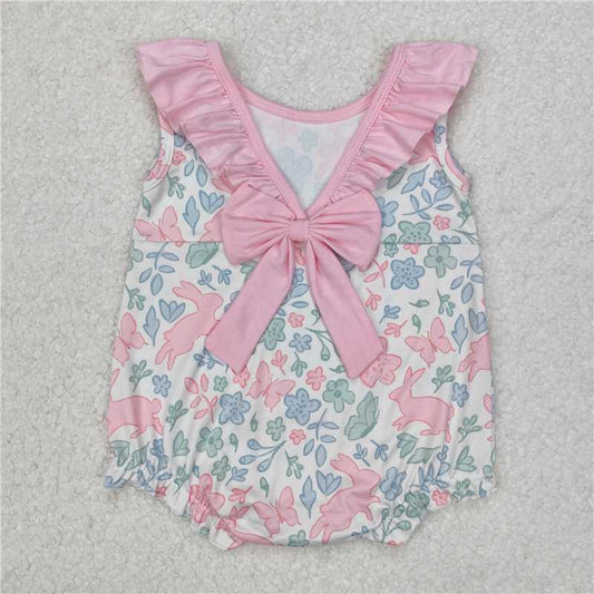5.24 RTS NO MOQ Summer Sibling Baby Girls Pink Easter Rabbits Rompers Outfits Sets