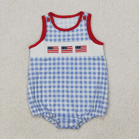 RTS NO MOQ  Baby Girls Summer Bodysuit SR2572 4th Of July Flags Sleeveless Rompers