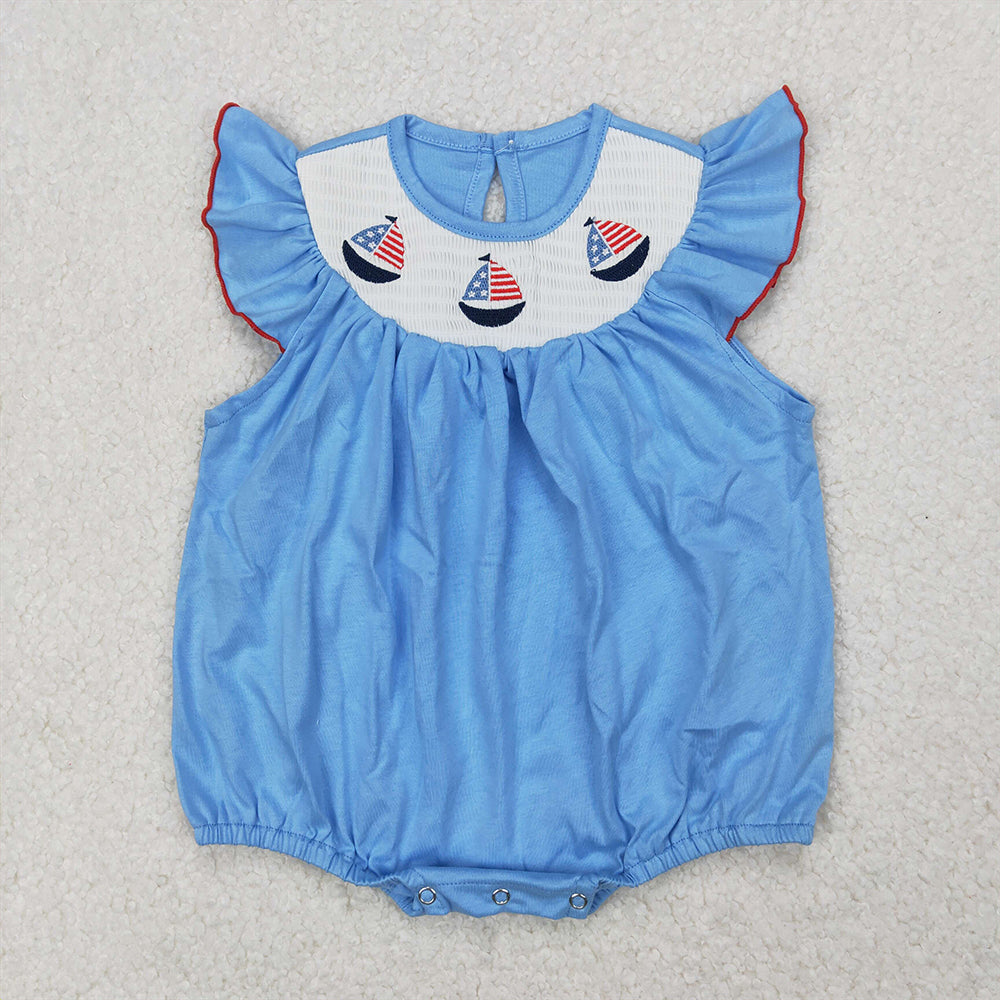 RTS NO MOQ  Baby Girls Summer Bodysuit SR2573 4th Of July Sailboats Rompers
