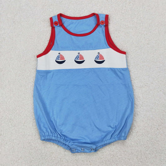 RTS NO MOQ  Baby Girls Summer Bodysuit SR2574 4th Of July Sailboats Sleeveless Rompers