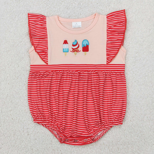 RTS NO MOQ Baby Girls Summer Bodysuit SR2635 Embroidery 4th Of July Popstick Rompers