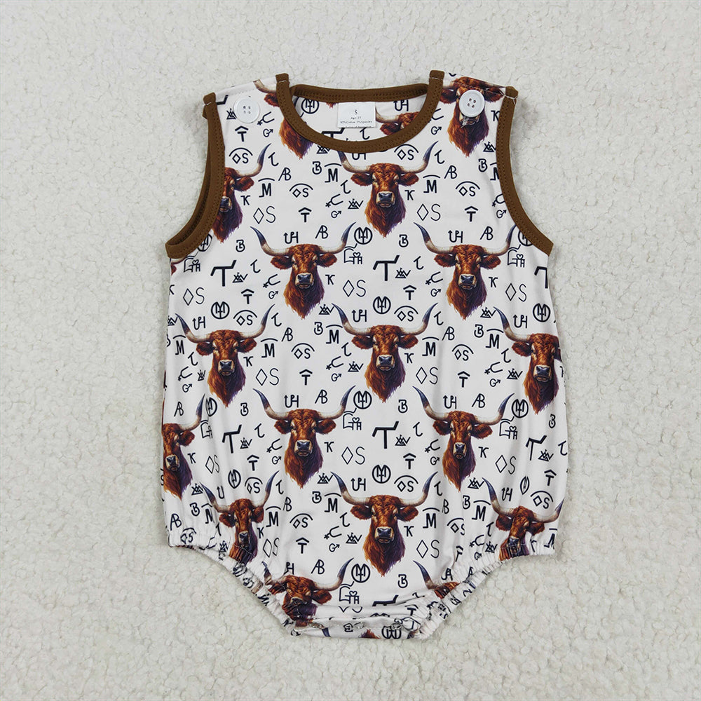 RTS NO MOQ Baby Boys Summer Bodysuit SR2699 Sleeveless Highland Western Cow Branded Rompers