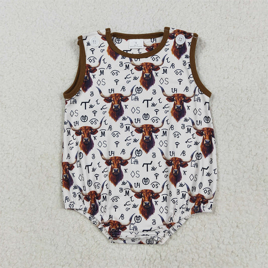 RTS NO MOQ Baby Boys Summer Bodysuit SR2699 Sleeveless Highland Western Cow Branded Rompers