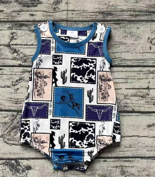 5.24 RTS NO MOQ Summer Sibling Baby Boys Western Cowboys Rompers Outfits