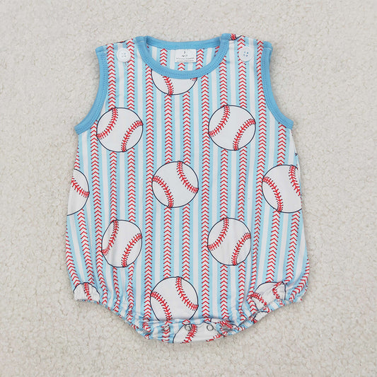 RTS NO MOQ Baby Boys Summer Bodysuit SR2743 Baseball Stripes Sleeveless Rompers