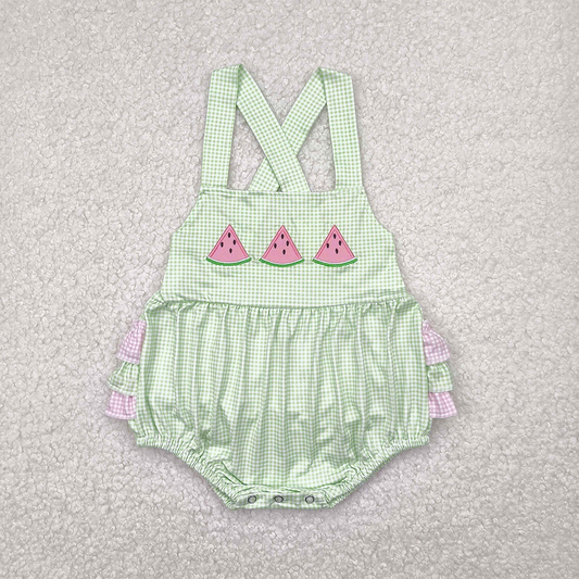 RTS NO MOQ Baby Girls Summer Bodysuit SR2764 Wateremelon Green Ruffles Rompers