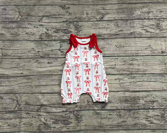 4.2 SR2765 Sleeveless red bow baby girls 4th of july romper