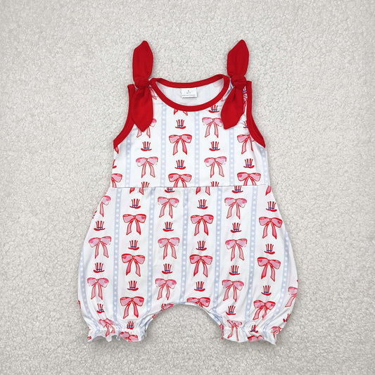 RTS NO MOQ Baby Girls Summer Bodysuit SR2765 4th Of July Bows Hats Rompers