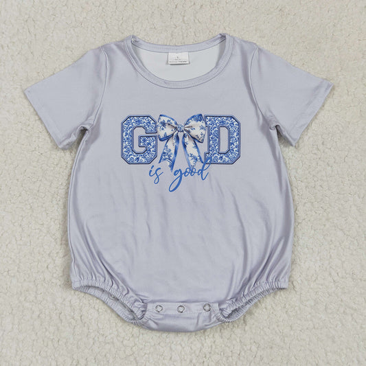 RTS NO MOQ Baby Girls Summer Bodysuit SR2772 Grey God Is Good Bow Rompers