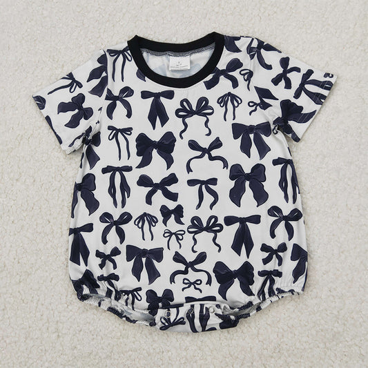 RTS NO MOQ Baby Girls Summer Bodysuit SR2820 Black Bows Short Sleeve Rompers