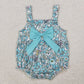 RTS NO MOQ Summer Sibling  Baby Girls Blue Flowers Big Bow Rompers Dresses