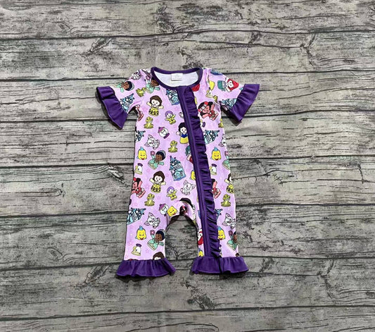 4.2 SR2870 Short sleeves purple ruffle princess baby girls zipper romper pre order