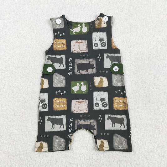 5.19 RTS NO MOQ Baby Boys Summer Bodysuit SR2874 Sleeveless Western Cow Boots Buttons Rompers