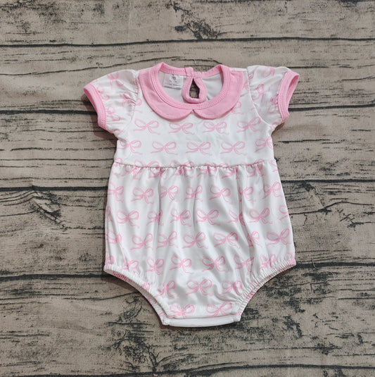 4.2 SR2893 Short sleeves pink bow baby girls summer romper