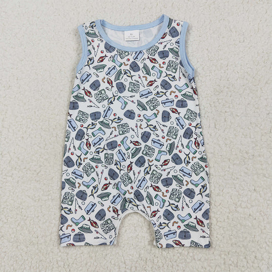 5.14 RTS NO MOQ Baby Boys Summer Bodysuit SR2900 Sleeveless Fishes Rain Shoes Fishing Rompers