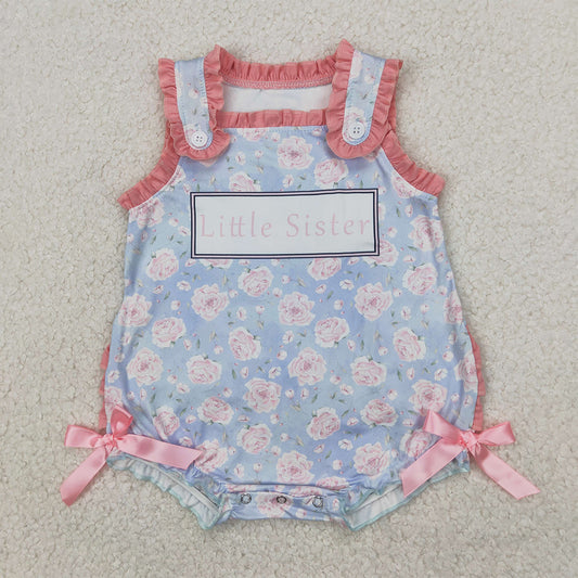 RTS NO MOQ Baby Girls Summer Bodysuit SR2911 Pink Ruffle Sleeveless Little Sister Floral Rompers