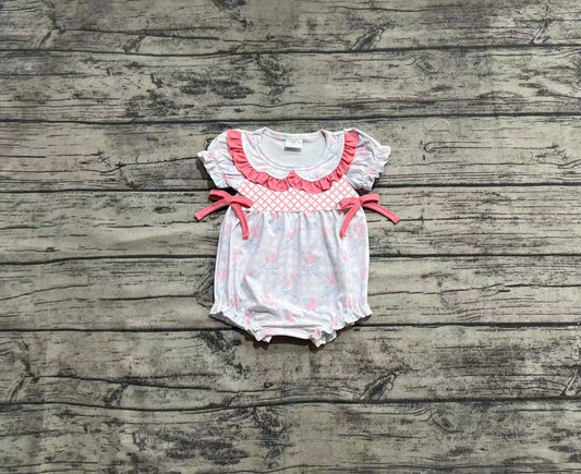 4.2 SR2917 Short sleeves floral bow plaid baby girls summer romper