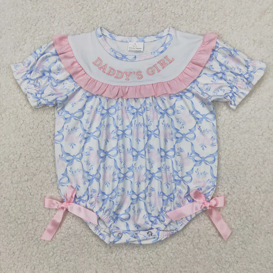 RTS NO MOQ Summer Sibling Baby Girls Embroidery DADDY'S GIRL Bows Floral Plaid Knee Length Dress Rompers