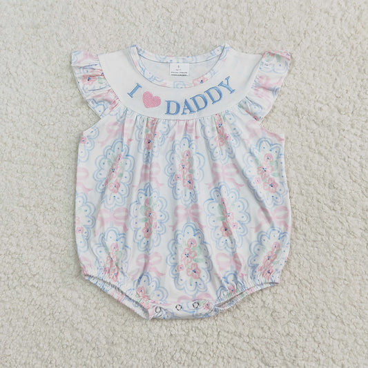 RTS NO MOQ Baby Girls Summer Bodysuit SR2946 Embroidery Bows Floral I LOVE DADDY Ruffle Rompers