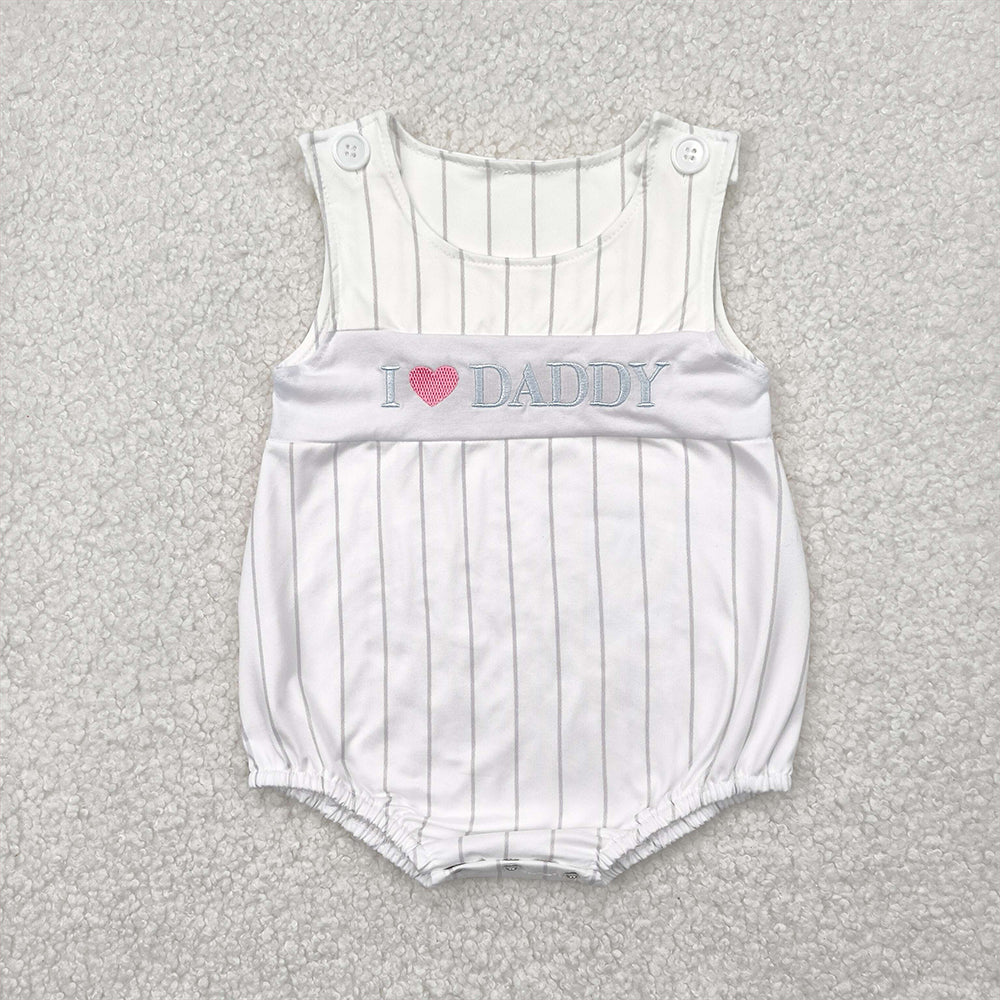 RTS NO MOQ Baby Boys Summer Bodysuit SR2947 Embroidery Sleeveless I LOVE DADDY Stripe Rompers