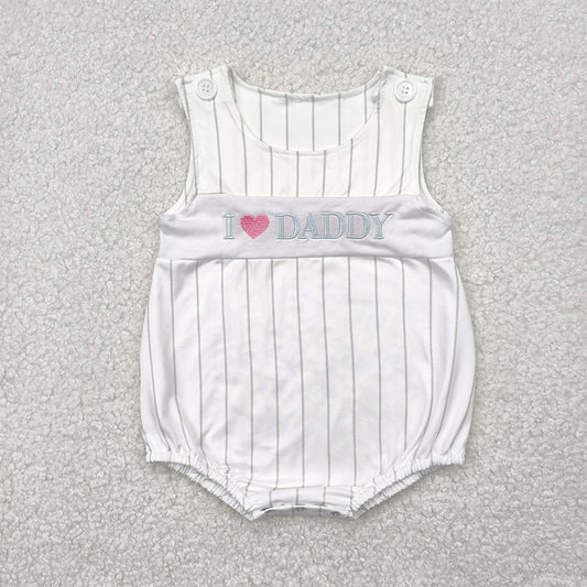 RTS NO MOQ Baby Boys Summer Bodysuit SR2947 Embroidery Sleeveless I LOVE DADDY Stripe Rompers