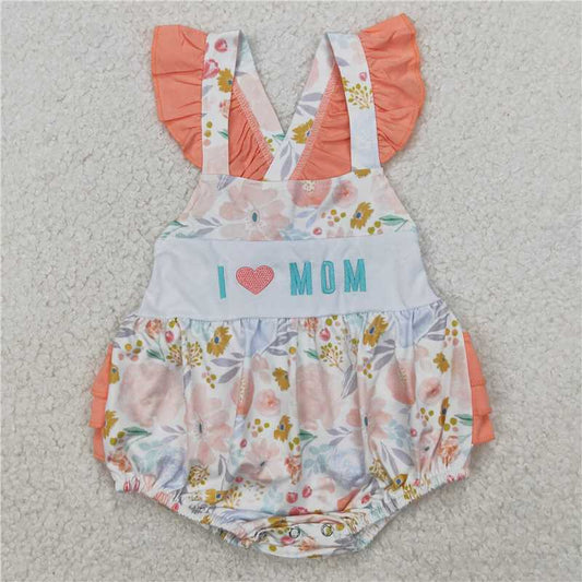 RTS NO MOQ Summer Sibling  Baby Girls Embroidery I LOVE MOM Rompers Summer Outfits
