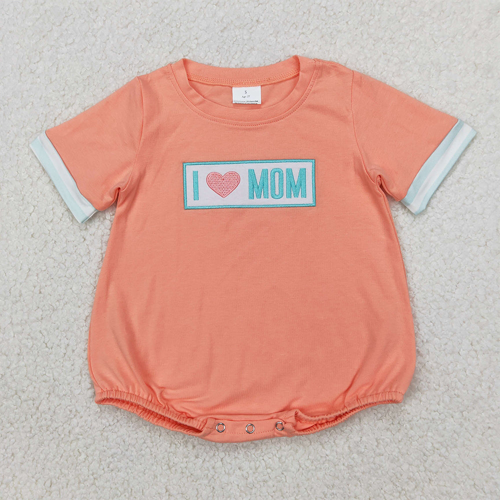 RTS NO MOQ Baby Boys Summer Bodysuit SR2949 Embroidery I LOVE MOM Short sleeves orange Rompers
