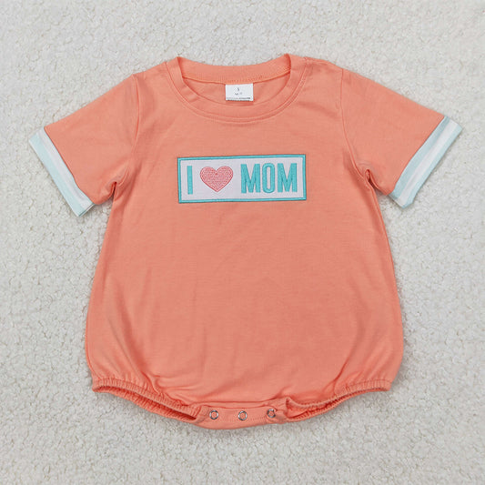 RTS NO MOQ Baby Boys Summer Bodysuit SR2949 Embroidery I LOVE MOM Short sleeves orange Rompers