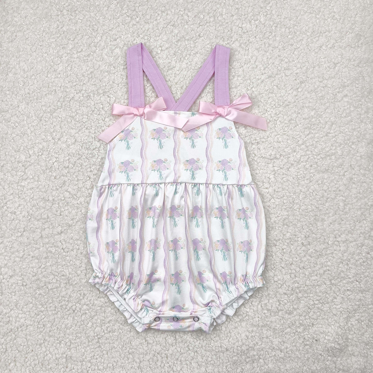 RTS NO MOQ Baby Girls Summer Bodysuit SR2961 Hot Pink Bows Strap Floral Stripe Ruffle Rompers
