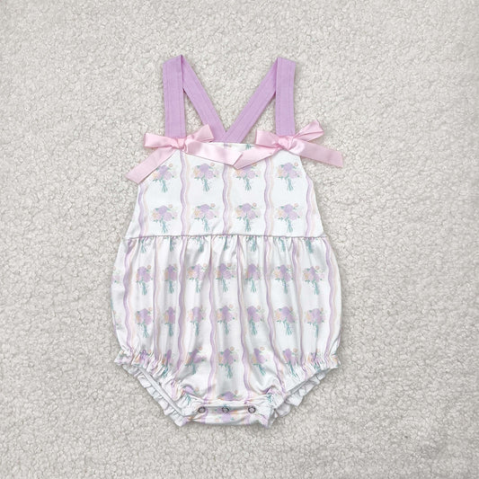 RTS NO MOQ Baby Girls Summer Bodysuit SR2961 Hot Pink Bows Strap Floral Stripe Ruffle Rompers