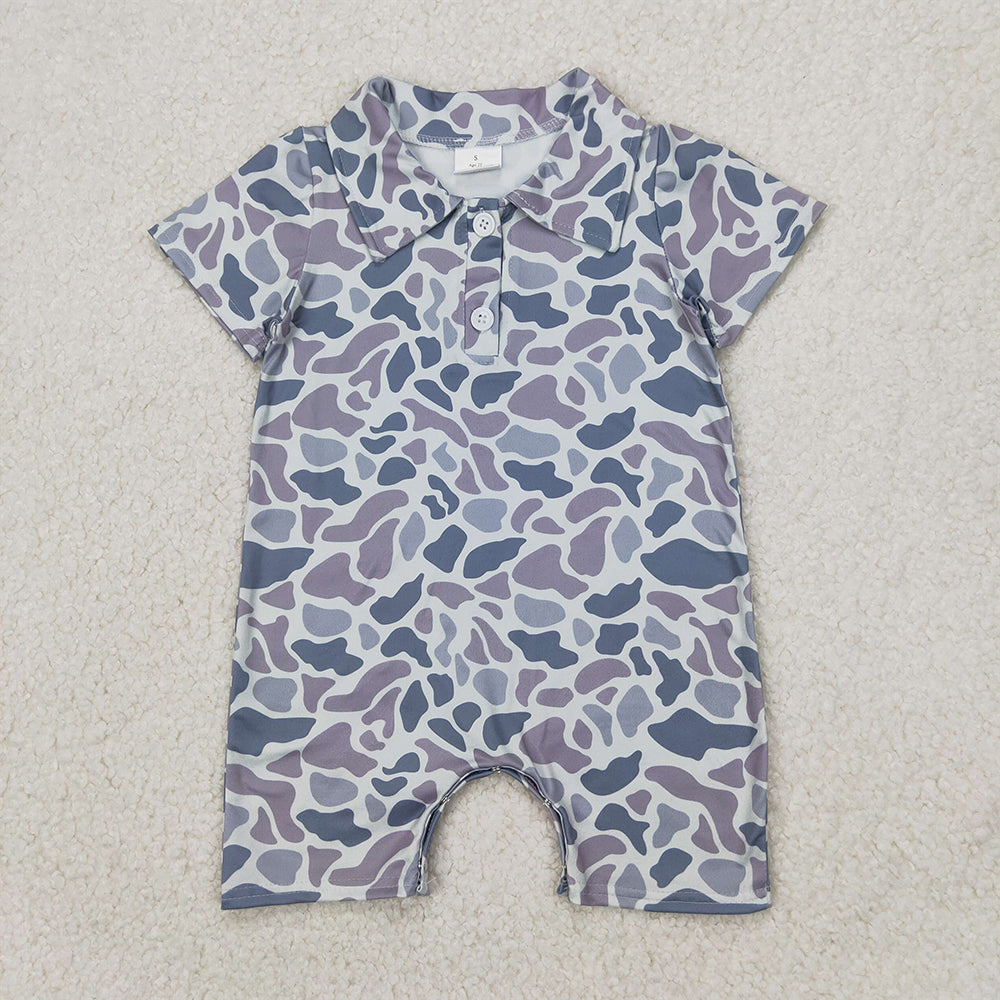 RTS NO MOQ Baby Boys Summer Bodysuit SR2973 Short Sleeves Gray Camo Button Rompers