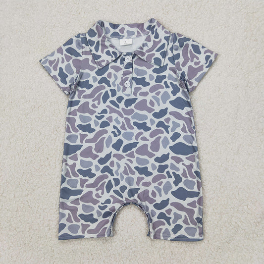 RTS NO MOQ Baby Boys Summer Bodysuit SR2973 Short Sleeves Gray Camo Button Rompers