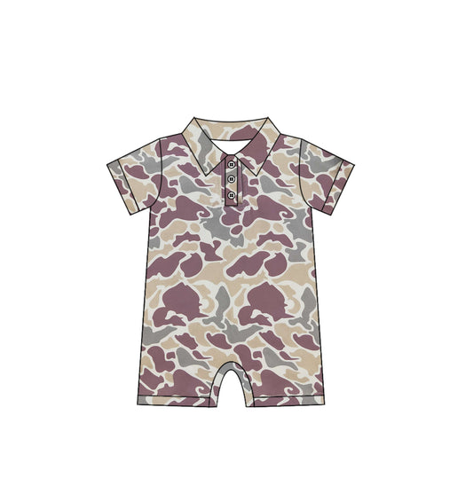 4.12 SR2974 Baby Infant Boys Short Sleeves Brown Camo Button Rompers Pre order