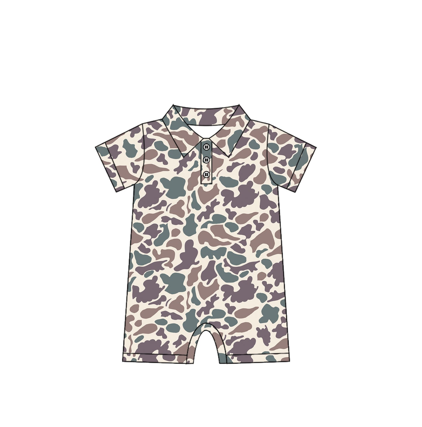 4.12 SR2975 Baby Infant Boys Short Sleeves Lavender Camo Button Rompers Pre order
