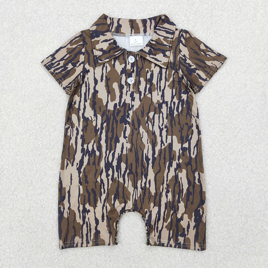 RTS NO MOQ Baby Boys Summer Bodysuit SR2976 Short Sleeves Bottomland Camo Button Rompers