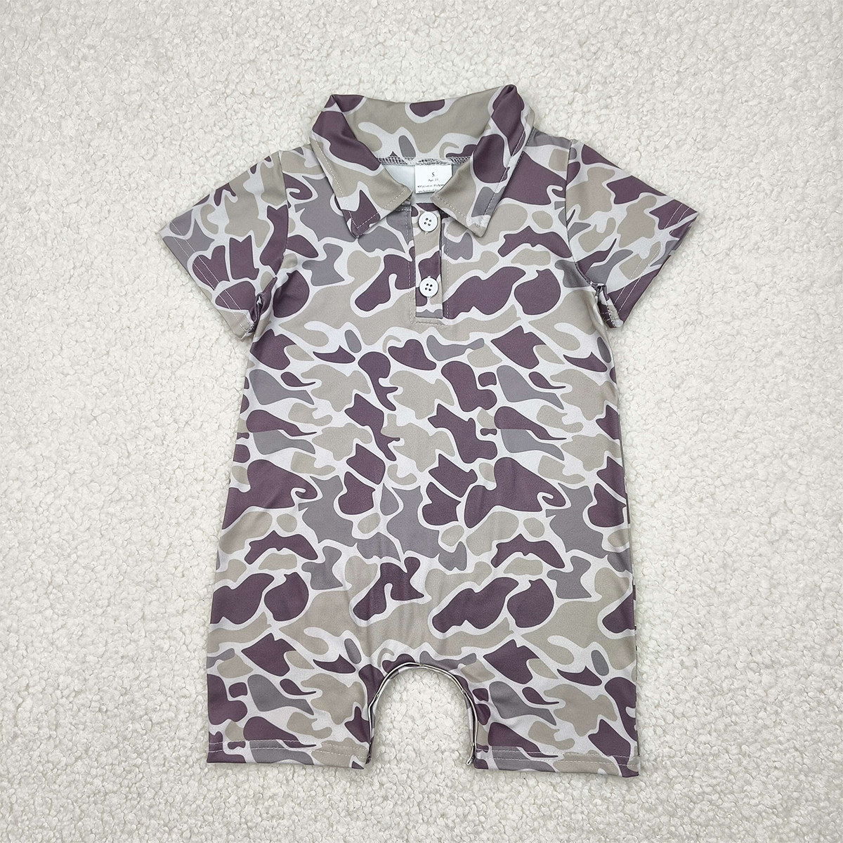 RTS NO MOQ Baby Boys Summer Bodysuit SR2977 Short Sleeves Dark Gray Camo Button Rompers