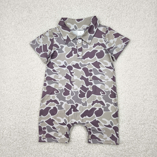 RTS NO MOQ Baby Boys Summer Bodysuit SR2977 Short Sleeves Dark Gray Camo Button Rompers