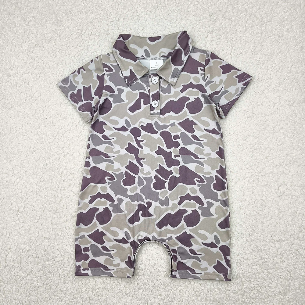 RTS NO MOQ Summer Sibling Baby Boys Short Sleeves Camouflage Polo Shirt Button Rompers