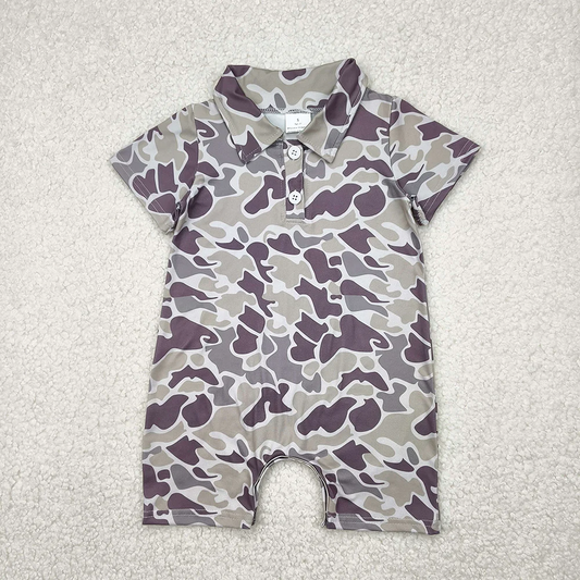 RTS NO MOQ Summer Sibling Baby Boys Short Sleeves Camouflage Polo Shirt Button Rompers