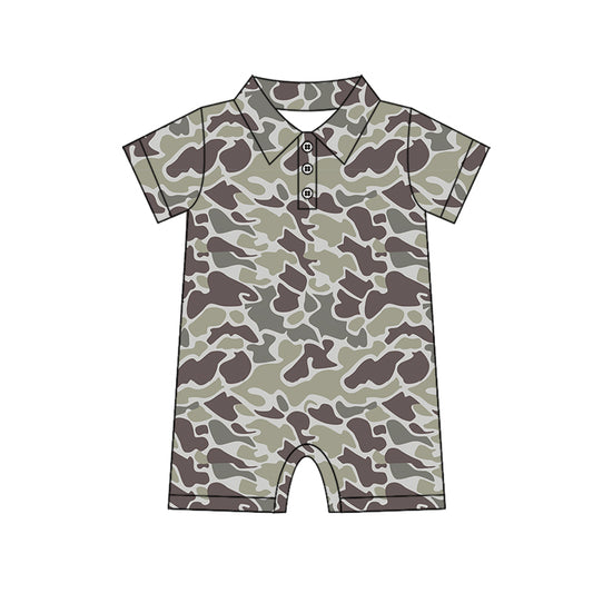 4.12 SR2977 Baby Infant Boys Short Sleeves Dark Gray Camo Button Rompers Pre order