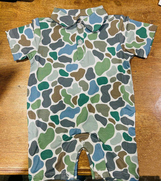 4.12 SR2980 Baby Infant Boys Short Sleeves Blue Camo Button Rompers Pre order