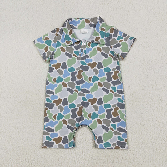 6.16 RTS NO MOQ Baby Boys Summer Bodysuit SR2980 Short Sleeves Blue Camo Button Rompers