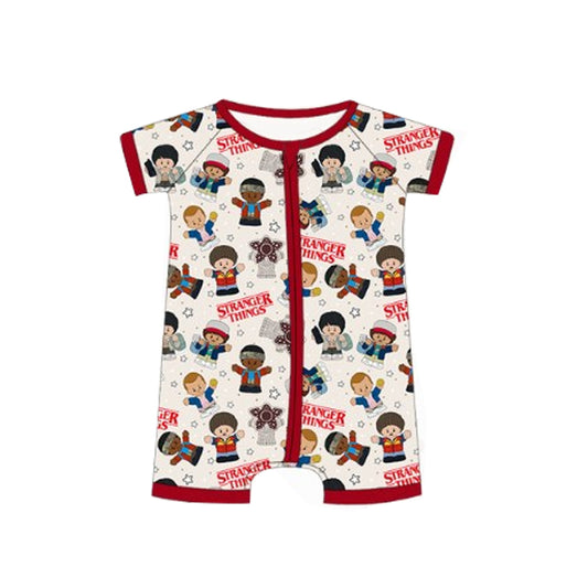 4.10 SR2990 Baby Infant Boys Red Short Sleeves Stranger Things Zipper Rompers Pre order