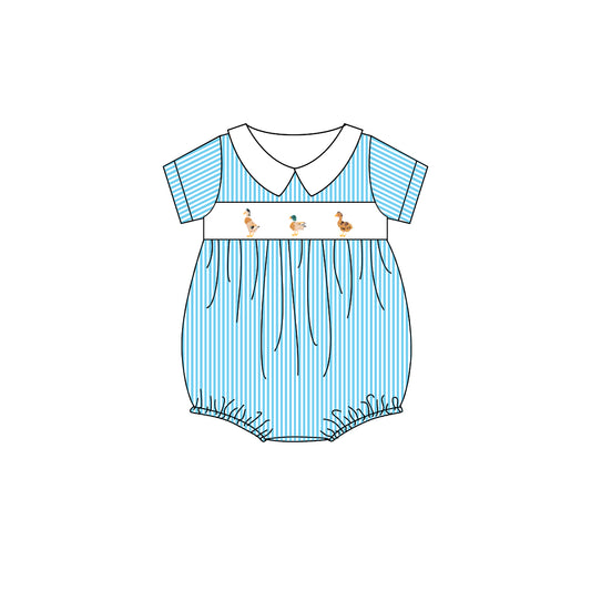 4.10 SR2992 Baby Infant Girls Blue Stripe Short Sleeves Ducks Ruffle Rompers Pre order