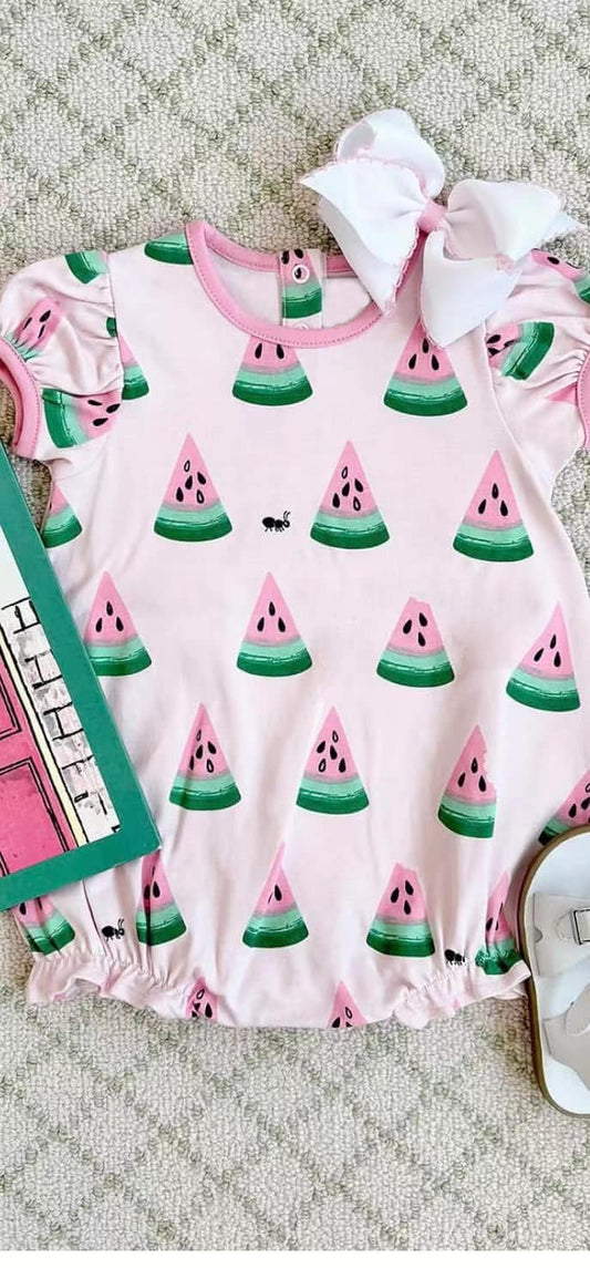 4.10 SR2993 Baby Infant Girls Pink Watermelons Ruffle Rompers Pre order