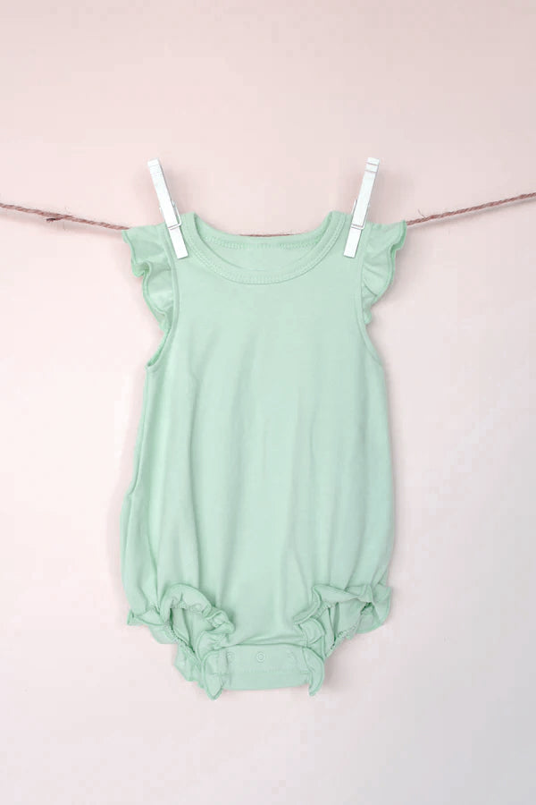 4.10 SR2996 Baby Infant Girls Green Flutter Sleeves Ruffle Rompers Pre order