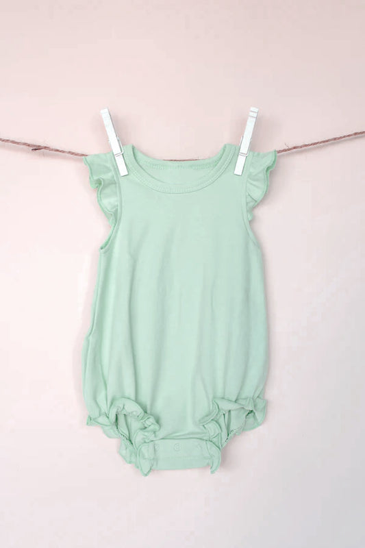 4.10 SR2996 Baby Infant Girls Green Flutter Sleeves Ruffle Rompers Pre order