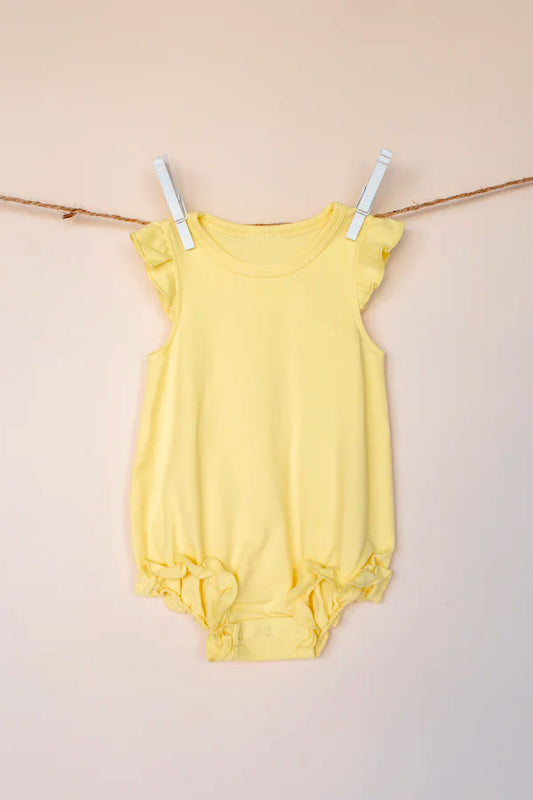 4.10 SR2997 Baby Infant Girls Yellow Flutter Sleeves Ruffle Rompers Pre order